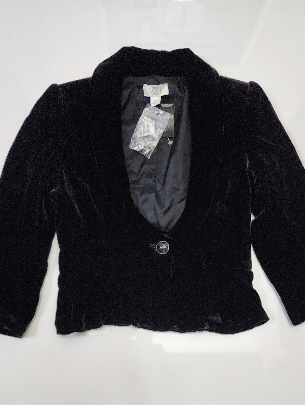 LOFT Black Velvet Single-Button Shawl Collar Blazer